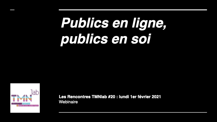 Restitution TMNlab #20 : “Publics en ligne, publics en soi”